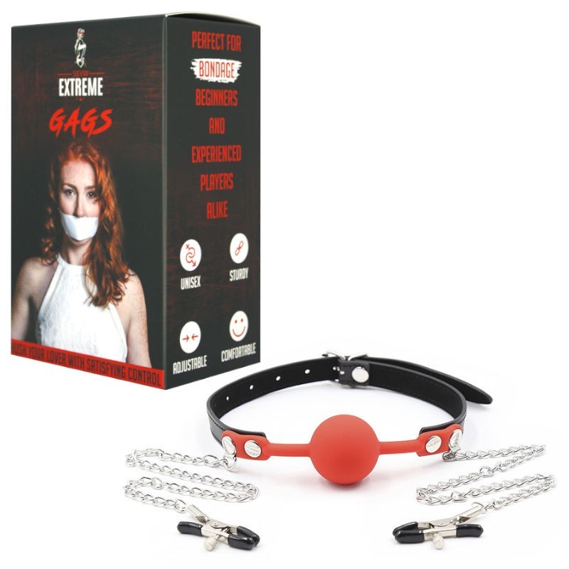 BALL GAG AVEC PINCES À SEINS