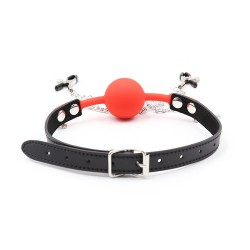 BALL GAG WITH NIPPLE CLAMPS