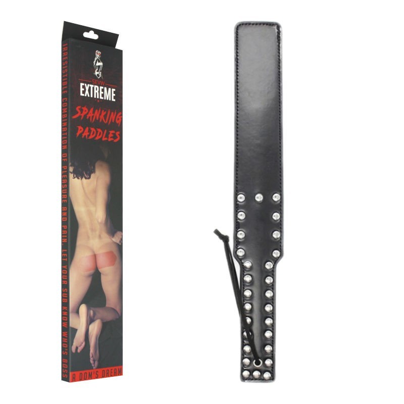 STUDDED FAUX LEATHER LONG PADDLE – BLACK