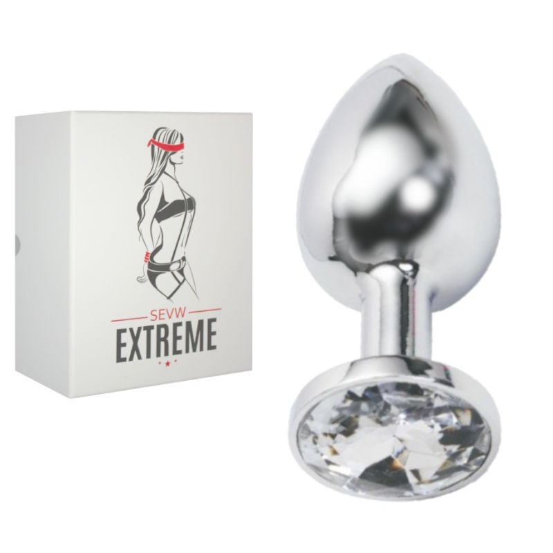 BUTTPLUG ROSEBUD ACERO INOXIDABLE CON CRISTAL BLANCO – PEQUEÑO