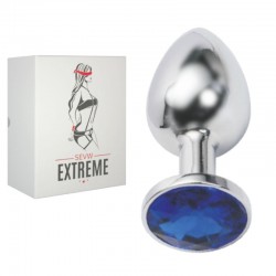 BUTTPLUG ROSEBUD ARGENTÉ AVEC CRYSTAL BLEU – PETIT