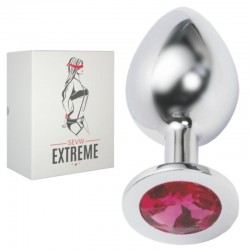 ROSEBUD SILVER BUTTPLUG WITH RED CRYSTAL - LARGE