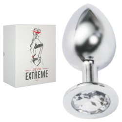 BUTTPLUG ROSEBUD PRATEADO COM CRISTAL BRANCO – GRANDE