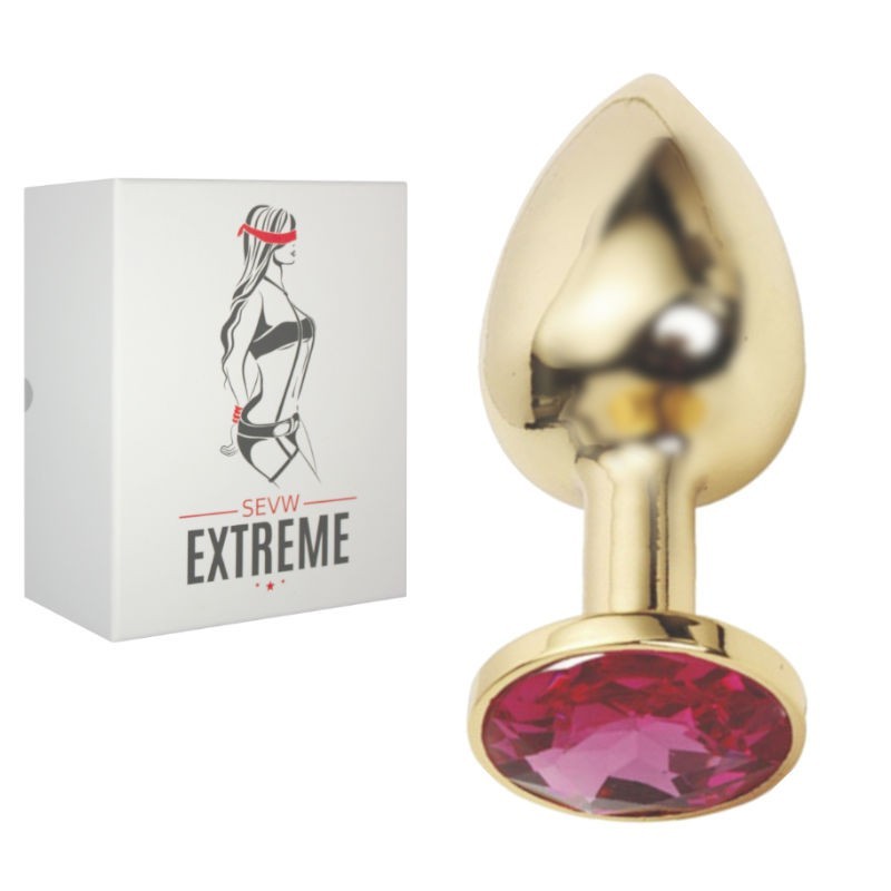 ROSEBUD GOLD BUTTPLUG WITH RED CRYSTAL - SMALL