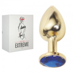 BUTTPLUG ROSEBUD DORADO CON CRISTAL AZUL – PEQUEÑO