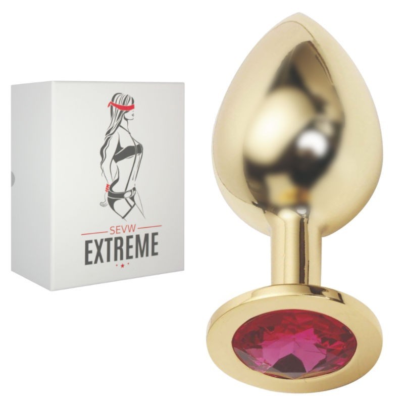 BUTTPLUG ROSEBUD DORADO CON CRISTAL ROJO – LARGO