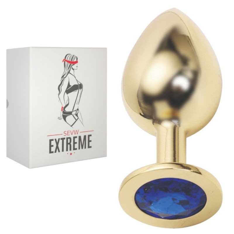 BUTTPLUG ROSEBUD DORADO CON CRISTAL AZUL – LARGO