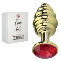 BUTTPLUG ROSEBUD ESTRIADO DORADO CON CRISTAL ROJO - PEQUEÑO