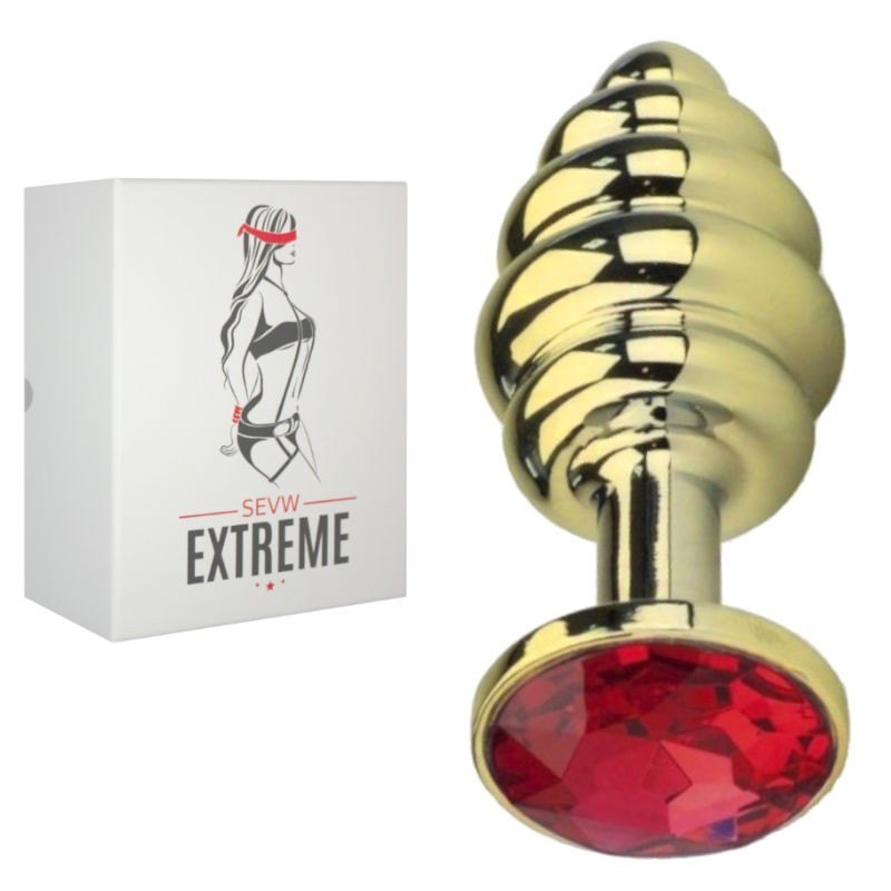 BUTTPLUG ROSEBUD ONDULADO DOURADO COM CRISTAL VERMELHO – PEQUENO