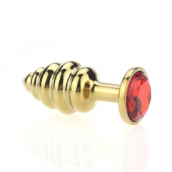 BUTTPLUG ROSEBUD ONDULADO DOURADO COM CRISTAL VERMELHO – PEQUENO