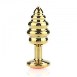 BUTTPLUG ROSEBUD ONDULADO DOURADO COM CRISTAL VERMELHO – PEQUENO