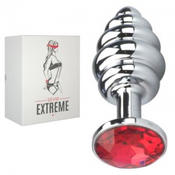 BUTTPLUG ROSEBUD ESTRIADO PLATA CON CRISTAL ROJO – PEQUEÑO