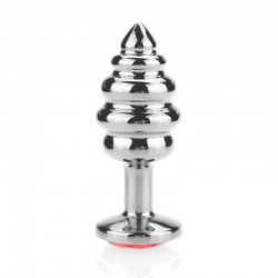 BUTTPLUG ROSEBUD ONDULADO PRATEADO COM CRISTAL VERMELHO – PEQUENO