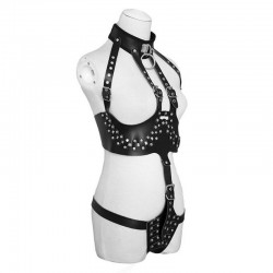 Black Leather Teddy Body Harness with O-ring