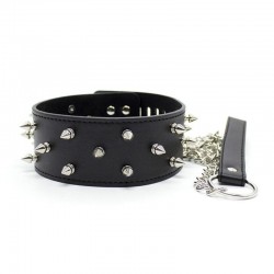 Spiked Leather Collar With Leash