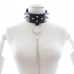 Spiked Leather Collar With Leash