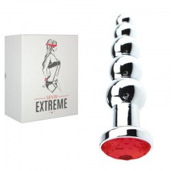 Buttplug 5 Bolas Prateado com Cristal Vermelho