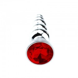 5 Ball Silver Buttplug with Red Crystal