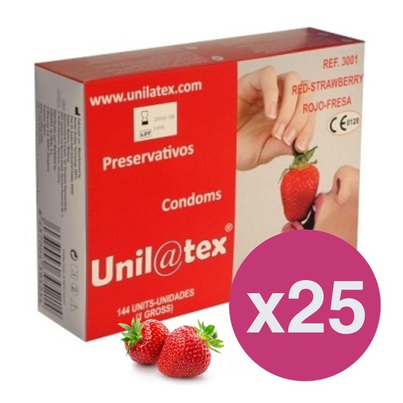 Box of 144 Red Strawberry condoms x 25