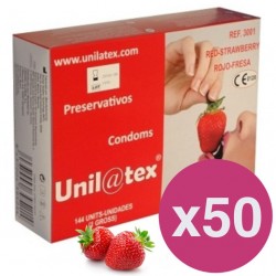 Box of 144 Red Strawberry condoms x 50