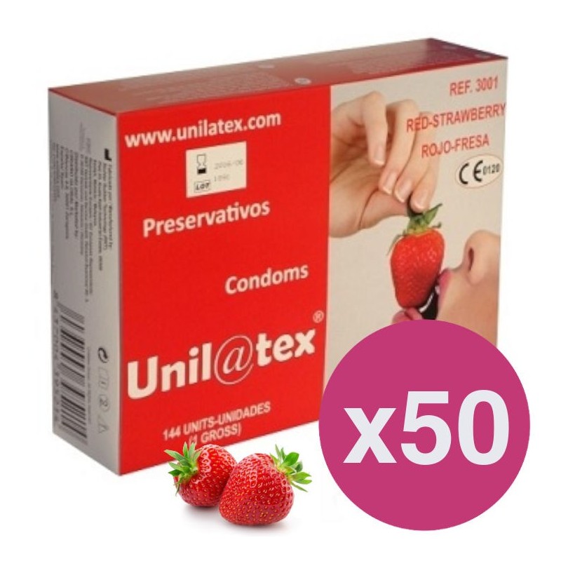 Box of 144 Red Strawberry condoms x 50