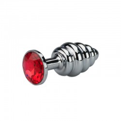 BUTTPLUG ROSEBUD ONDULADO PRATEADO COM CRISTAL VERMELHO – PEQUENO