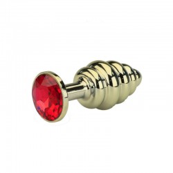 BUTTPLUG ROSEBUD ONDULADO DOURADO COM CRISTAL VERMELHO – PEQUENO