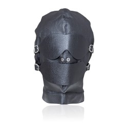 Fetish Black Hood Full Mask Eyes Mouth Detachable w/ gag ball UNISEX