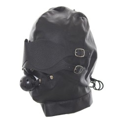 Fetish Black Hood Full Mask Eyes Mouth Detachable w/ gag ball UNISEX