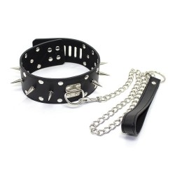 Leather Collar with leash, rivets decoration, padlock & key