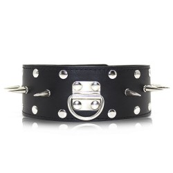 Leather Collar with leash, rivets decoration, padlock & key