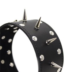 Leather Collar with leash, rivets decoration, padlock & key