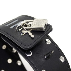 Leather Collar with leash, rivets decoration, padlock & key