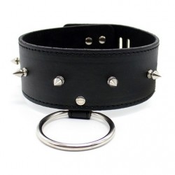 Leather Collar with ring, rivets decoration, padlock & key