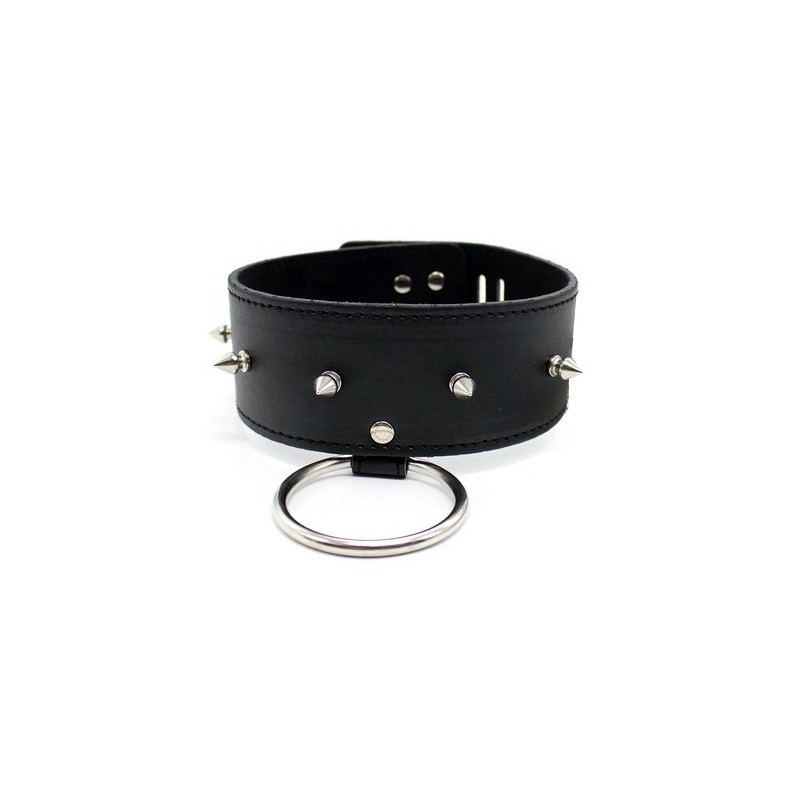 Leather Collar with ring, rivets decoration, padlock & key