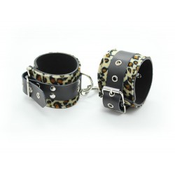 ADJUSTABLE LEOPARD PRINT LEATHER HANDCUFFS