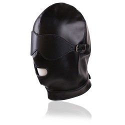 Leather Gimp Mask Hood with Mouth Open