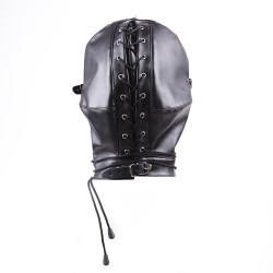 Leather Gimp Mask Hood with Mouth Open