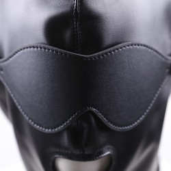 Leather Gimp Mask Hood with Mouth Open